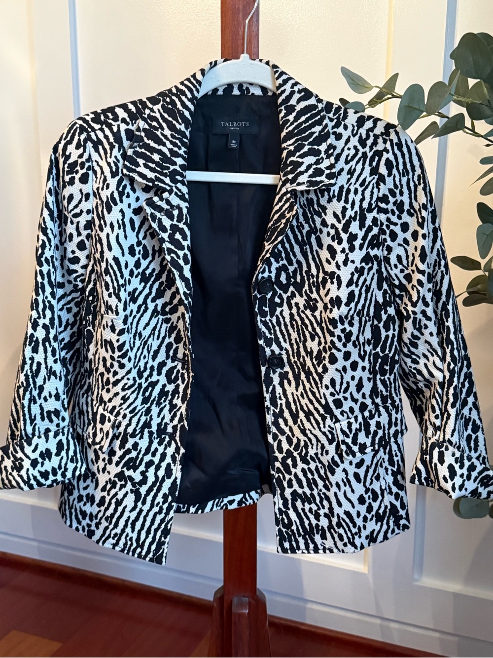 Talbots Black and Cream Animal-Print Blazer 8P